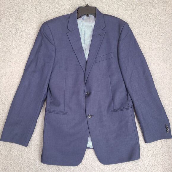 Tommy Hilfiger‎ Blazer Mens 42 L Blue Solid Wool Sports Coat Jacket - Picture 1 of 16